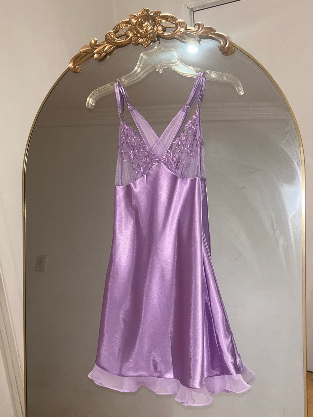 Frederick's of Hollywood Lavender Satin & Lace Chemise Lingerie Slip, Size S
